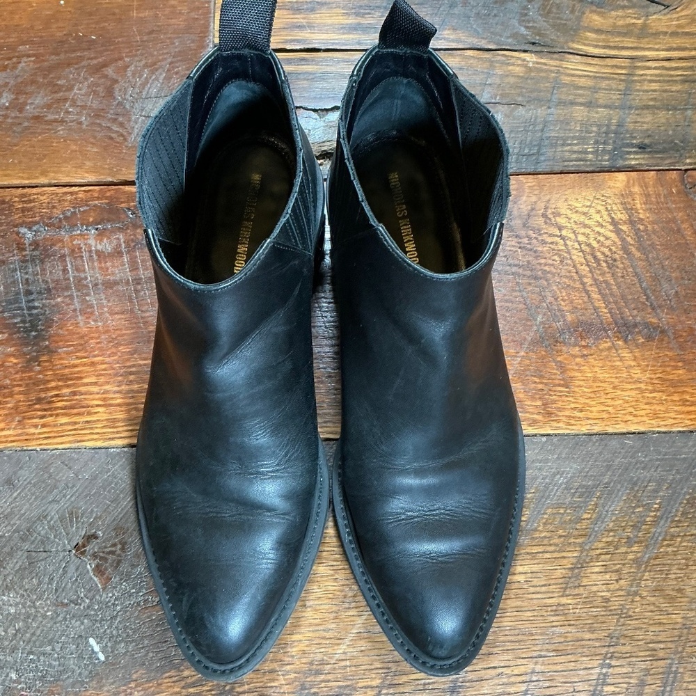 Nicholas Kirkwood Suzi Black Leather Crystal Heel Ankle Boots Size 37.5 (7) - Picture 2 of 9